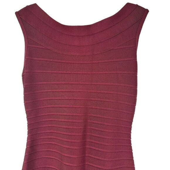 Herve Leger Sophia Bandage Dress Maxi Ball Gown Beet Red Size S Boat Neck Flare - Picture 3 of 11